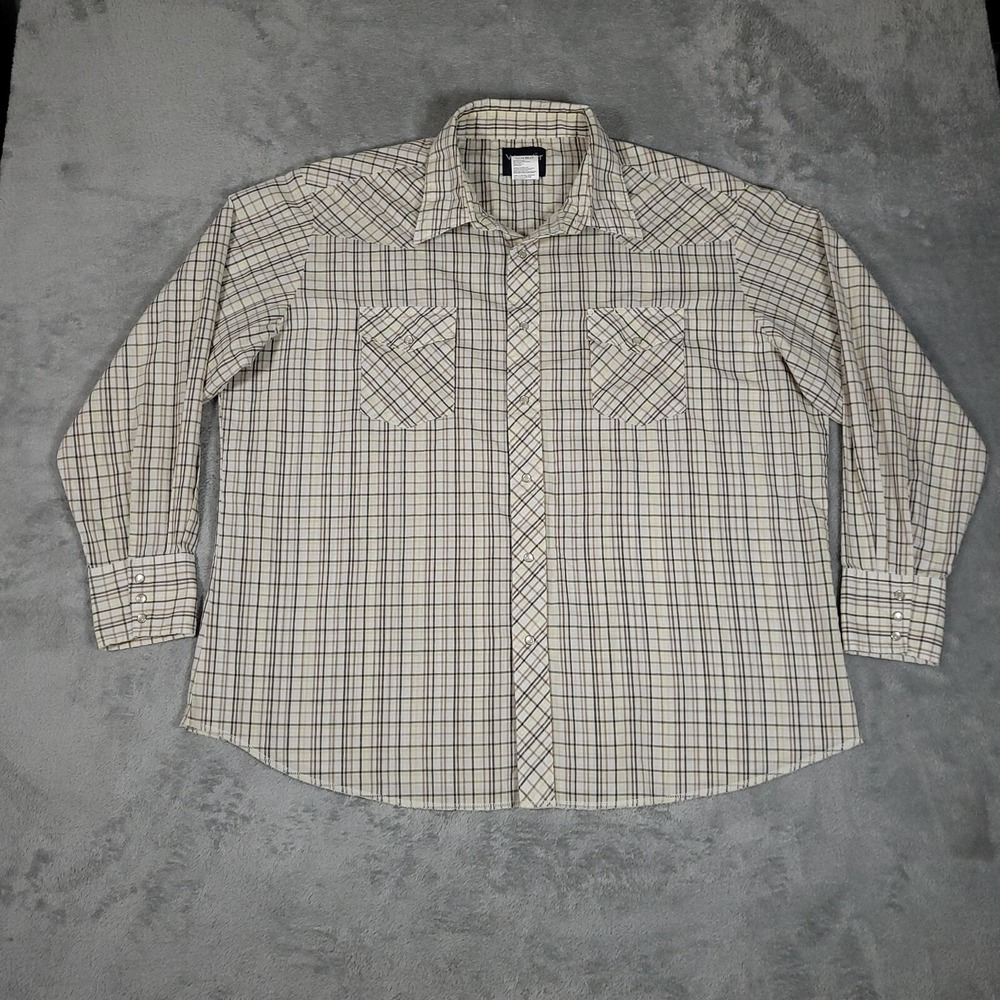 Wrangler Shirt Mens 2XL Plaid Long‎ Sleeve Pearl Snap Western Button Lightweight